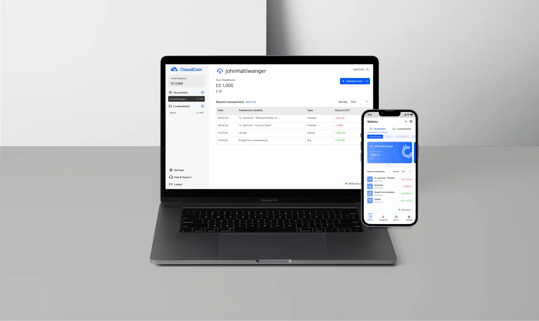 CCWallet shown on desktop and mobile devices.